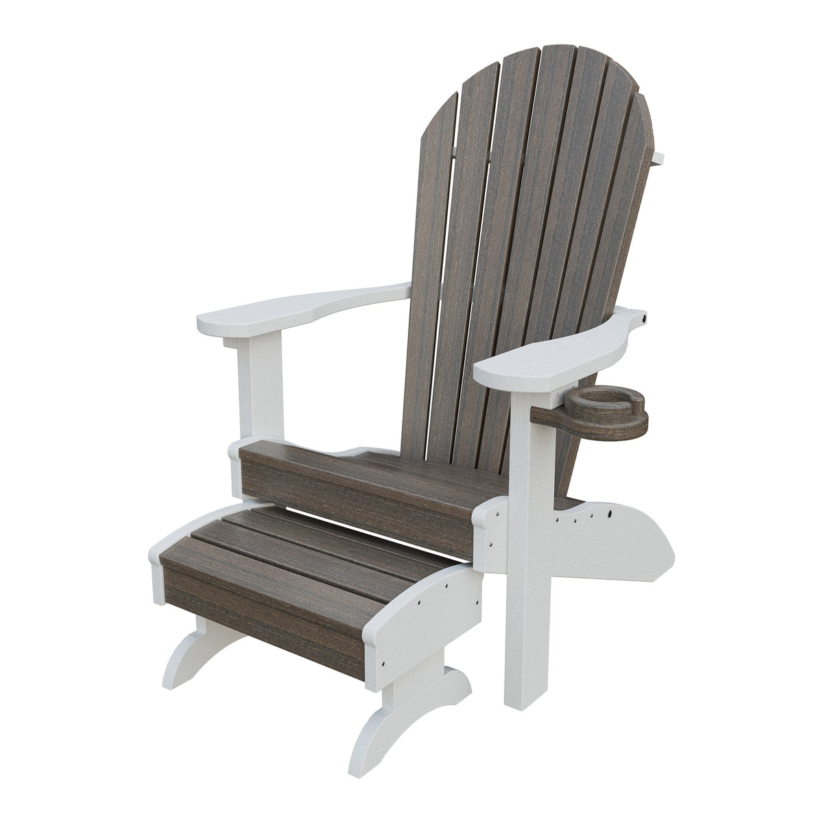 Amish Adirondack Classic 3-Piece Patio Set: Chair, Cupholder & Footstool in Brazilian Walnut & White