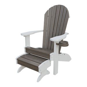 Amish Adirondack Classic 3-Piece Patio Set: Chair, Cupholder & Footstool in Brazilian Walnut & White
