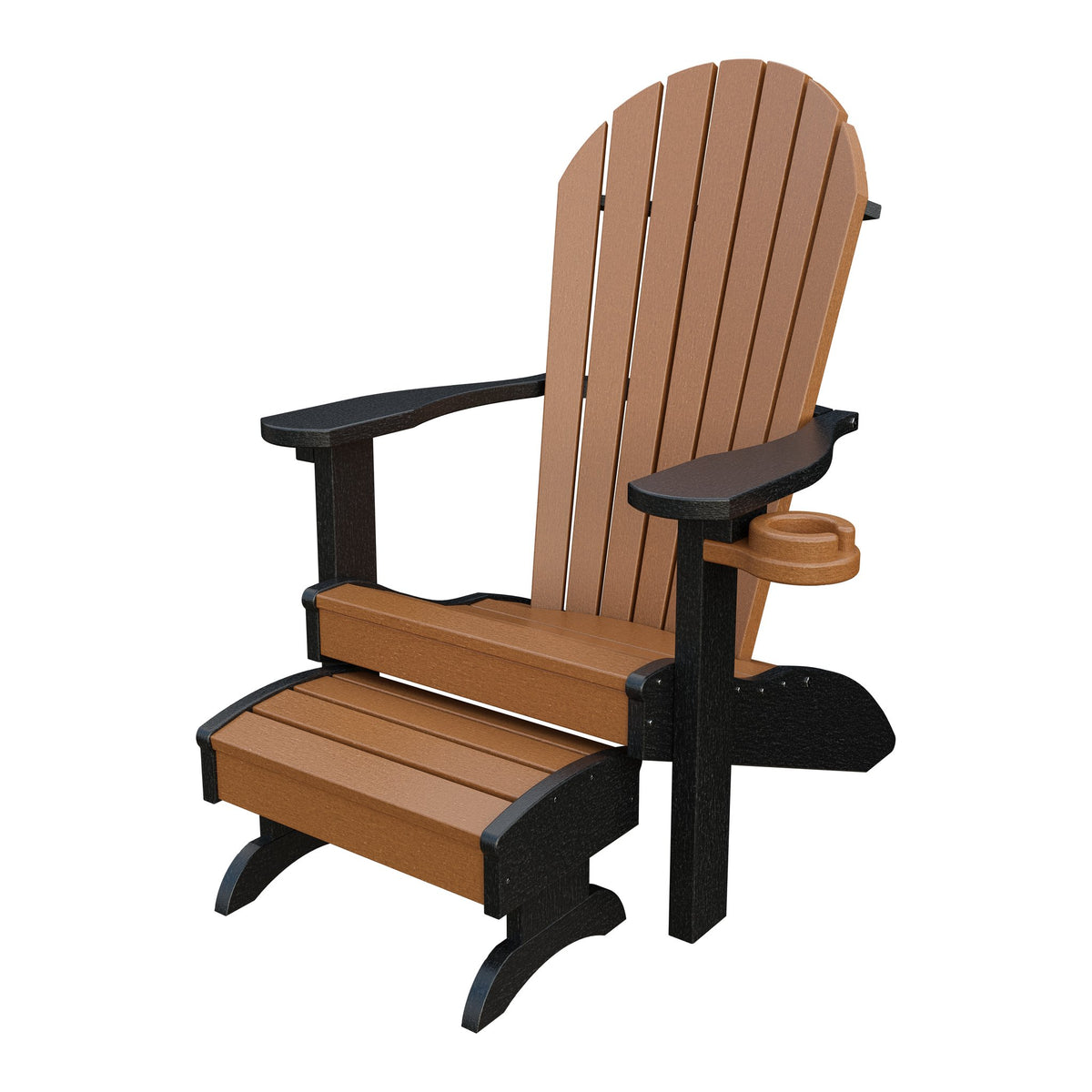 Amish Adirondack Classic 3-Piece Patio Set: Chair, Cupholder & Footstool in Cedar & Black
