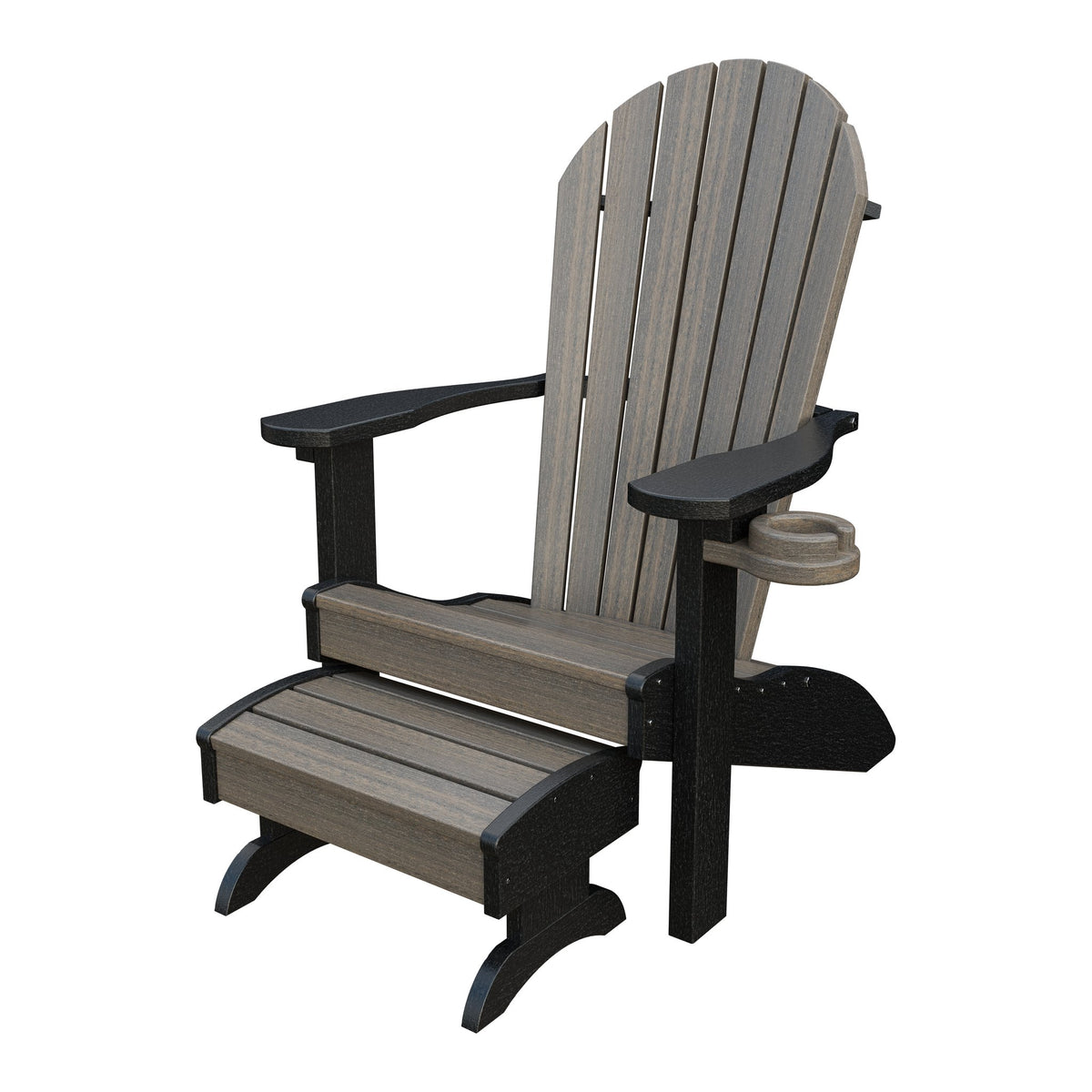 Amish Adirondack Classic 3-Piece Patio Set: Chair, Cupholder & Footstool in Coastal Gray & Black