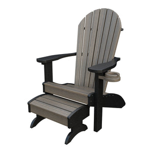 Amish Adirondack Classic 3-Piece Patio Set: Chair, Cupholder & Footstool in Coastal Gray & Black