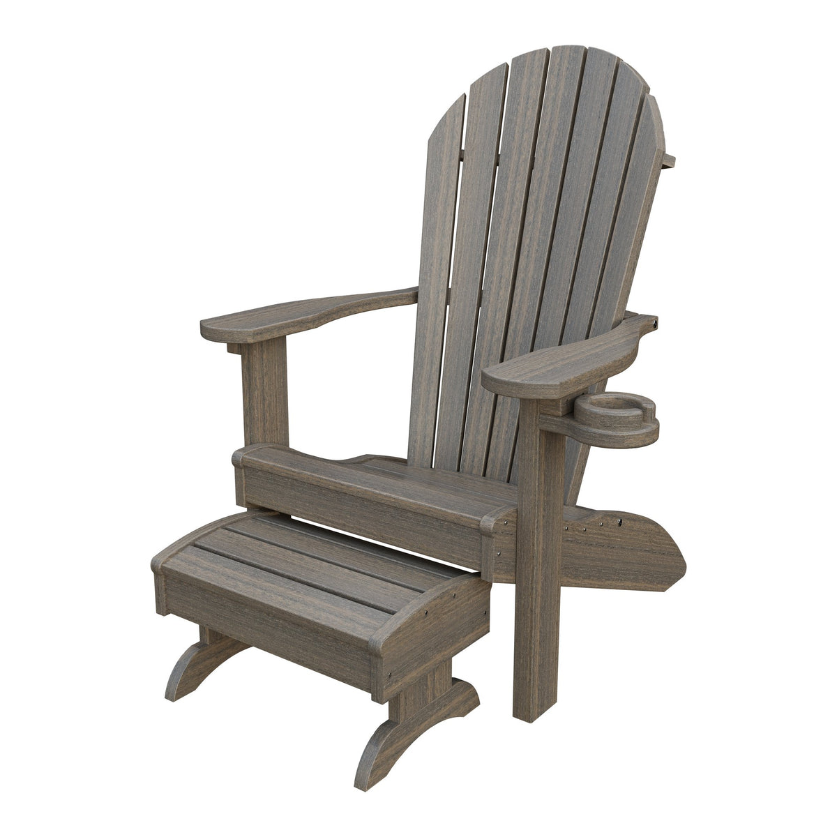 Amish Adirondack Classic 3-Piece Patio Set: Chair, Cupholder & Footstool in Coastal Gray