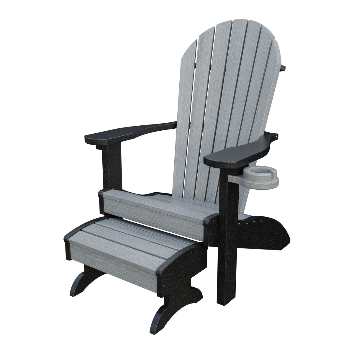 Amish Adirondack Classic 3-Piece Patio Set: Chair, Cupholder & Footstool in Driftwood Gray & Black