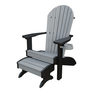Amish Adirondack Classic 3-Piece Patio Set: Chair, Cupholder & Footstool in Driftwood Gray & Black