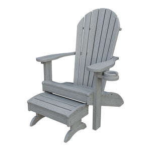 Amish Adirondack Classic 3-Piece Patio Set: Chair, Cupholder & Footstool in Driftwood Gray