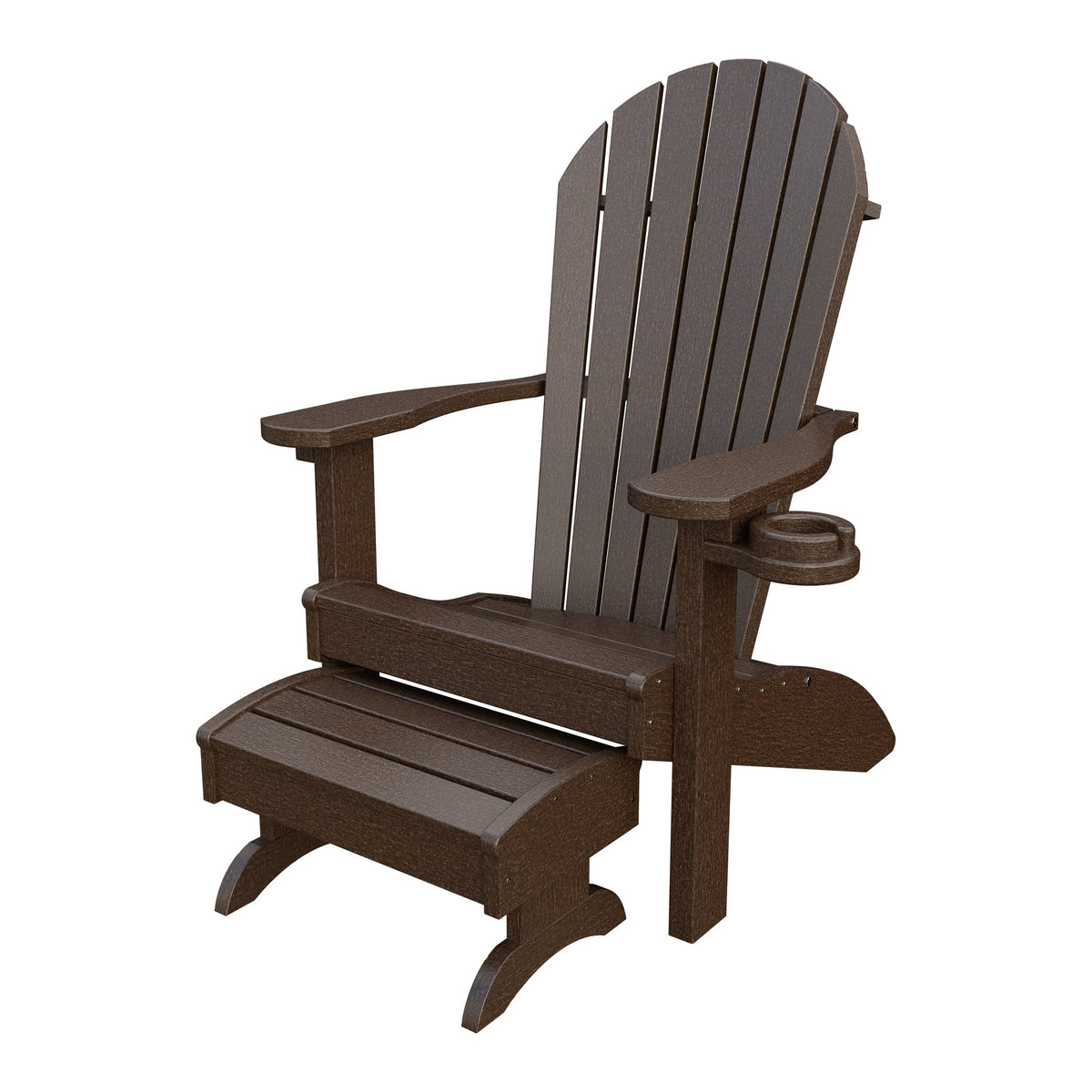 Amish Adirondack Classic 3-Piece Patio Set: Chair, Cupholder & Footstool in Milwaukee Brown