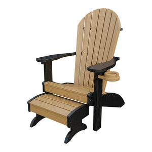 Amish Adirondack Classic 3-Piece Patio Set: Chair, Cupholder & Footstool in Natural Teak & Black