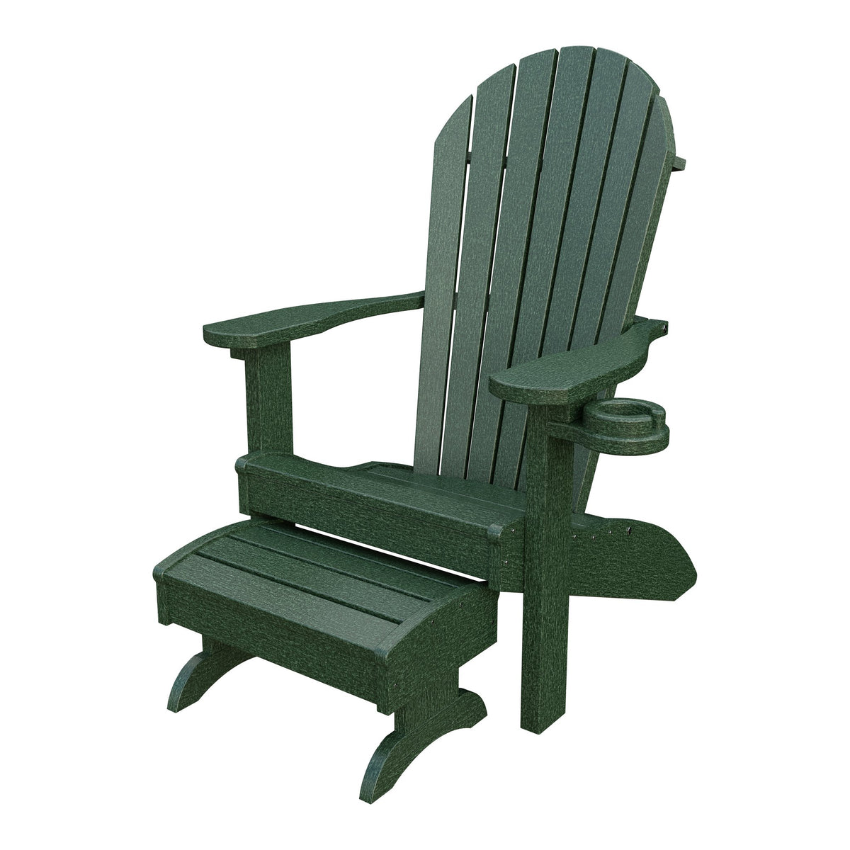 Amish Adirondack Classic 3-Piece Patio Set: Chair, Cupholder & Footstool in Turf Green