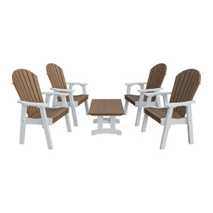 Amish Adirondack 5pc Patio Conversation Set: 4 Dining Chairs & Coffee Table in Antique Mahogany & White