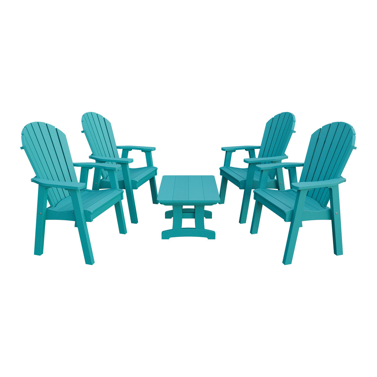 Amish Adirondack 5pc Patio Conversation Set: 4 Dining Chairs & Coffee Table in Aruba Blue
