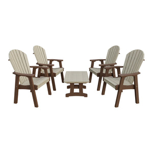 Amish Adirondack 5pc Patio Conversation Set: 4 Dining Chairs & Coffee Table in Birchwood & Tudor Brown