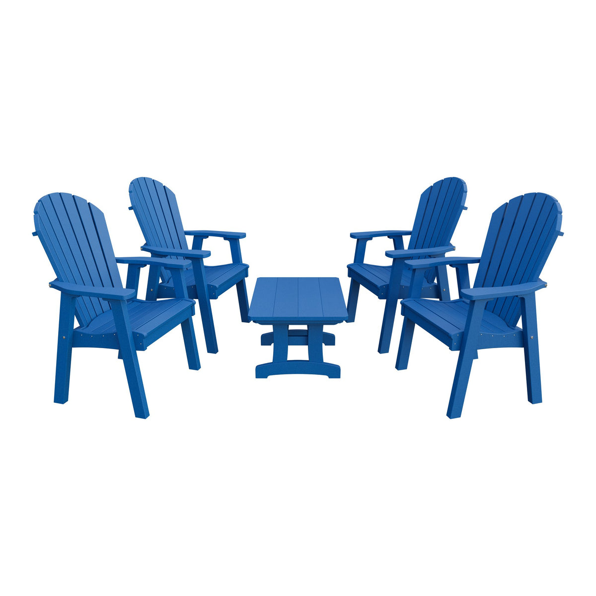 Amish Adirondack 5pc Patio Conversation Set: 4 Dining Chairs & Coffee Table in Blue