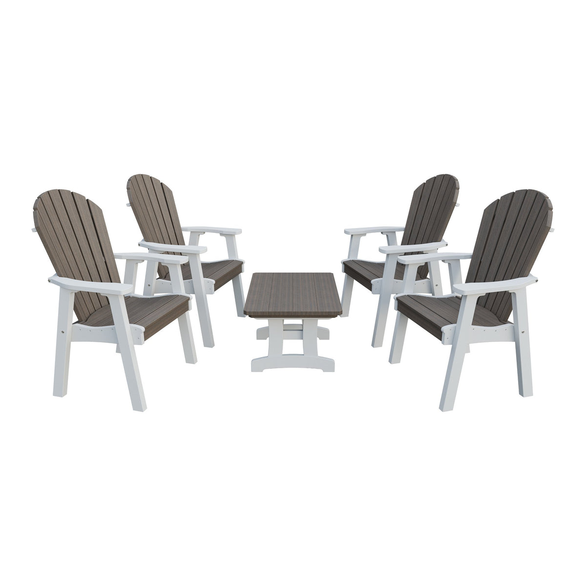 Amish Adirondack 5pc Patio Conversation Set: 4 Dining Chairs & Coffee Table in Brazilian Walnut & White