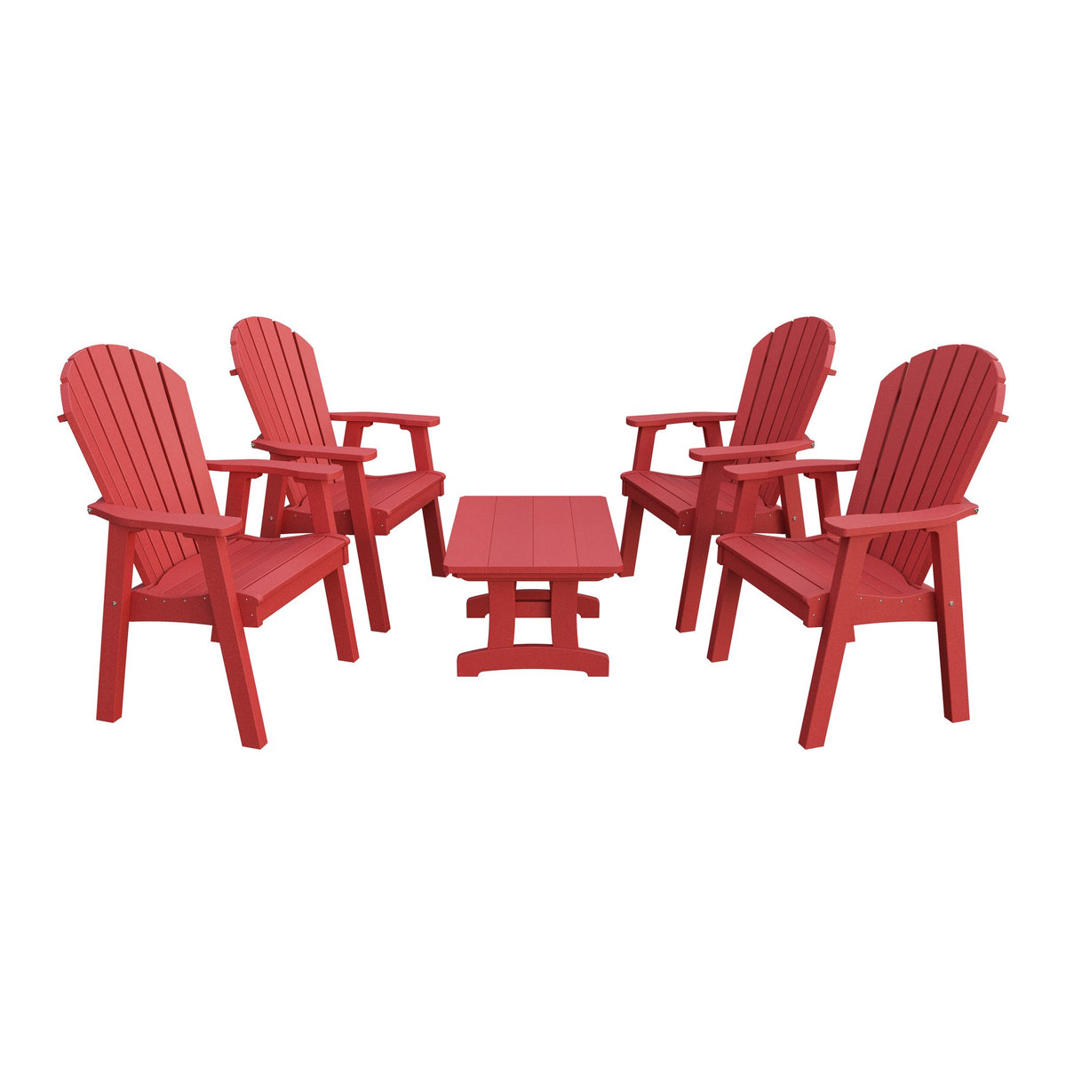 Amish Adirondack 5pc Patio Conversation Set: 4 Dining Chairs & Coffee Table in Cardinal Red