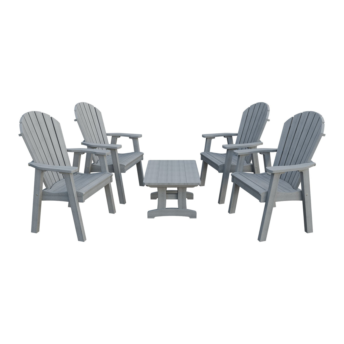 Amish Adirondack 5pc Patio Conversation Set: 4 Dining Chairs & Coffee Table in Driftwood Gray