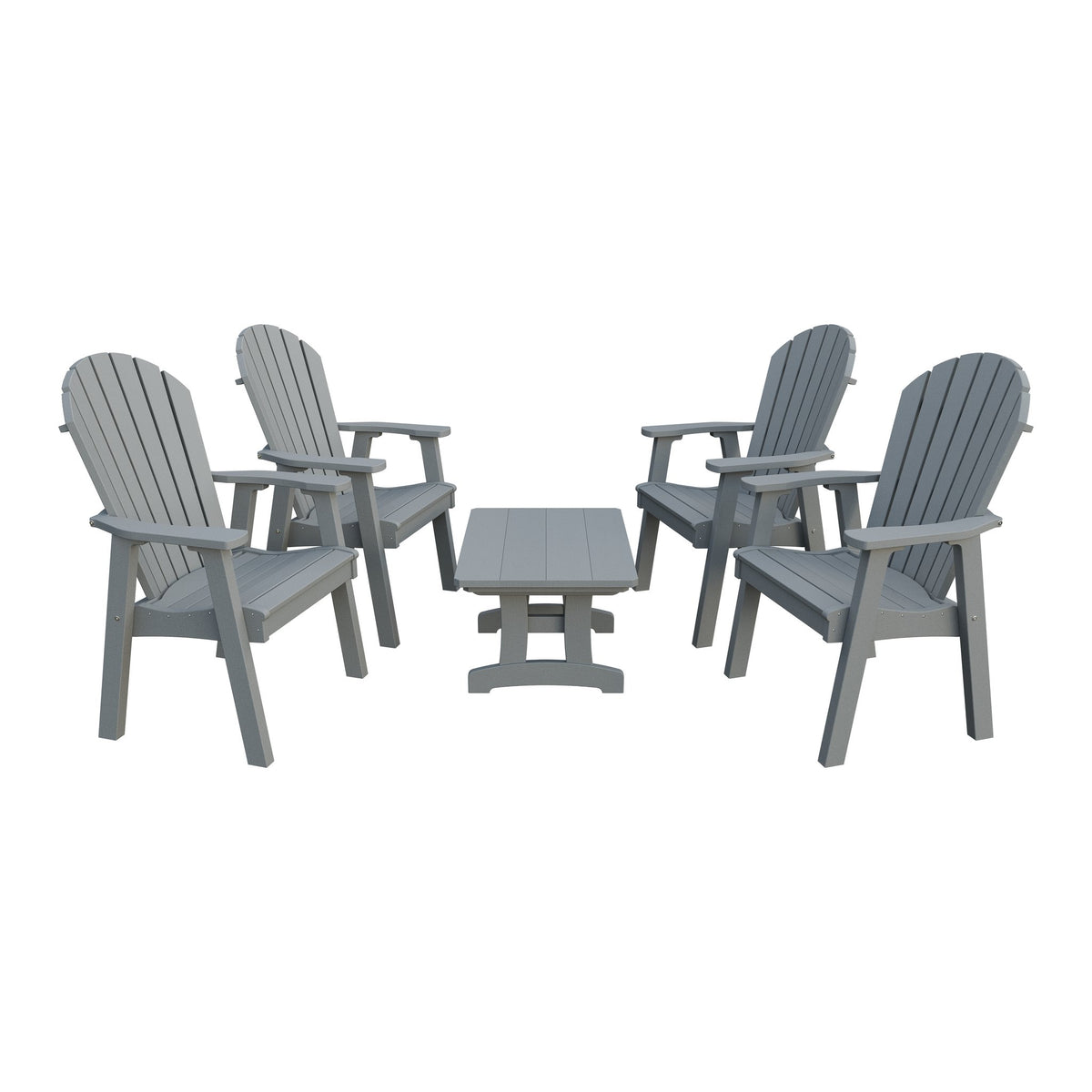 Amish Adirondack 5pc Patio Conversation Set: 4 Dining Chairs & Coffee Table in Light Gray
