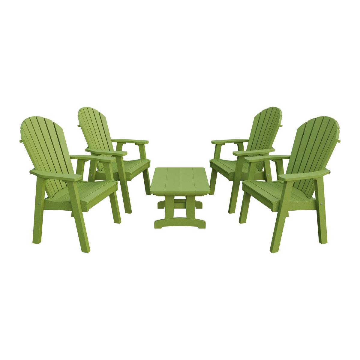 Amish Adirondack 5pc Patio Conversation Set: 4 Dining Chairs & Coffee Table in Tropical Lime Green