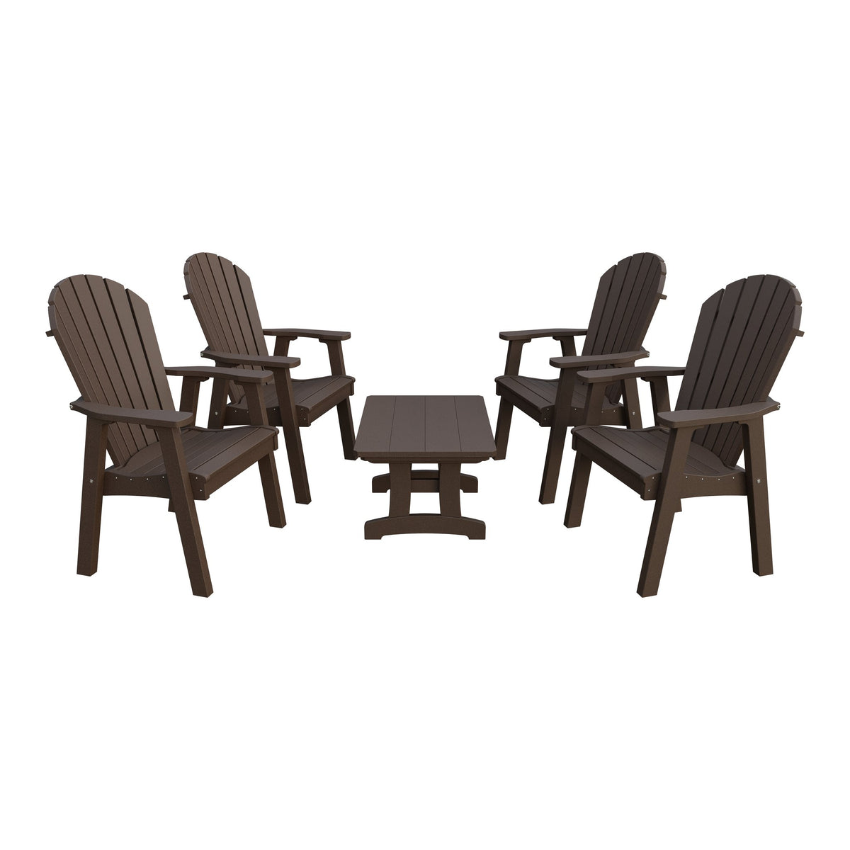 Amish Adirondack 5pc Patio Conversation Set: 4 Dining Chairs & Coffee Table in Milwaukee Brown
