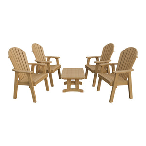 Amish Adirondack 5pc Patio Conversation Set: 4 Dining Chairs & Coffee Table in Natural Teak