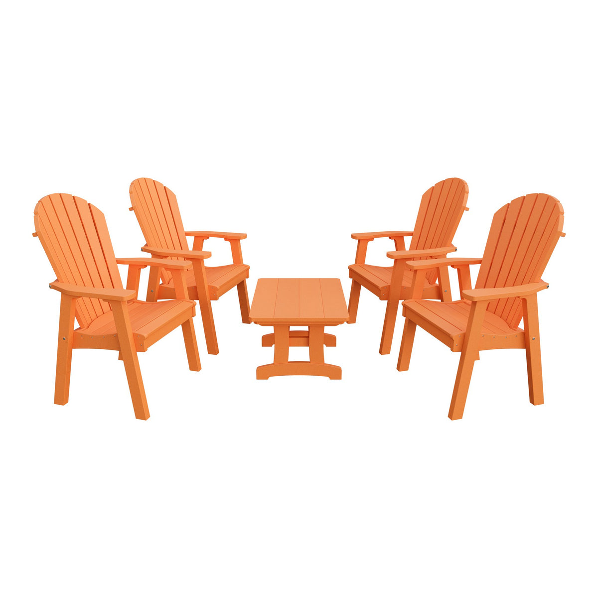Amish Adirondack 5pc Patio Conversation Set: 4 Dining Chairs & Coffee Table in Bright Orange