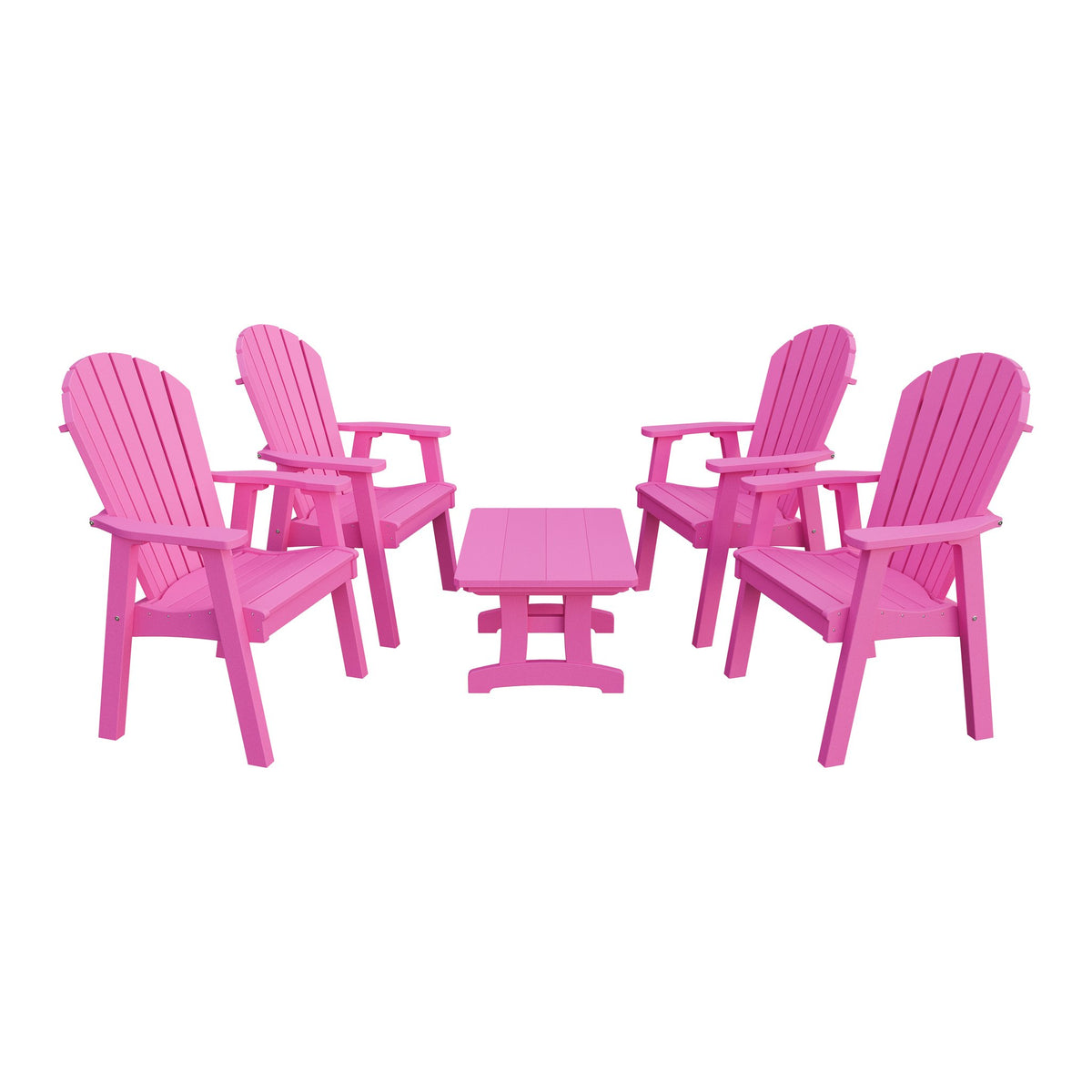 Amish Adirondack 5pc Patio Conversation Set: 4 Dining Chairs & Coffee Table in Pink