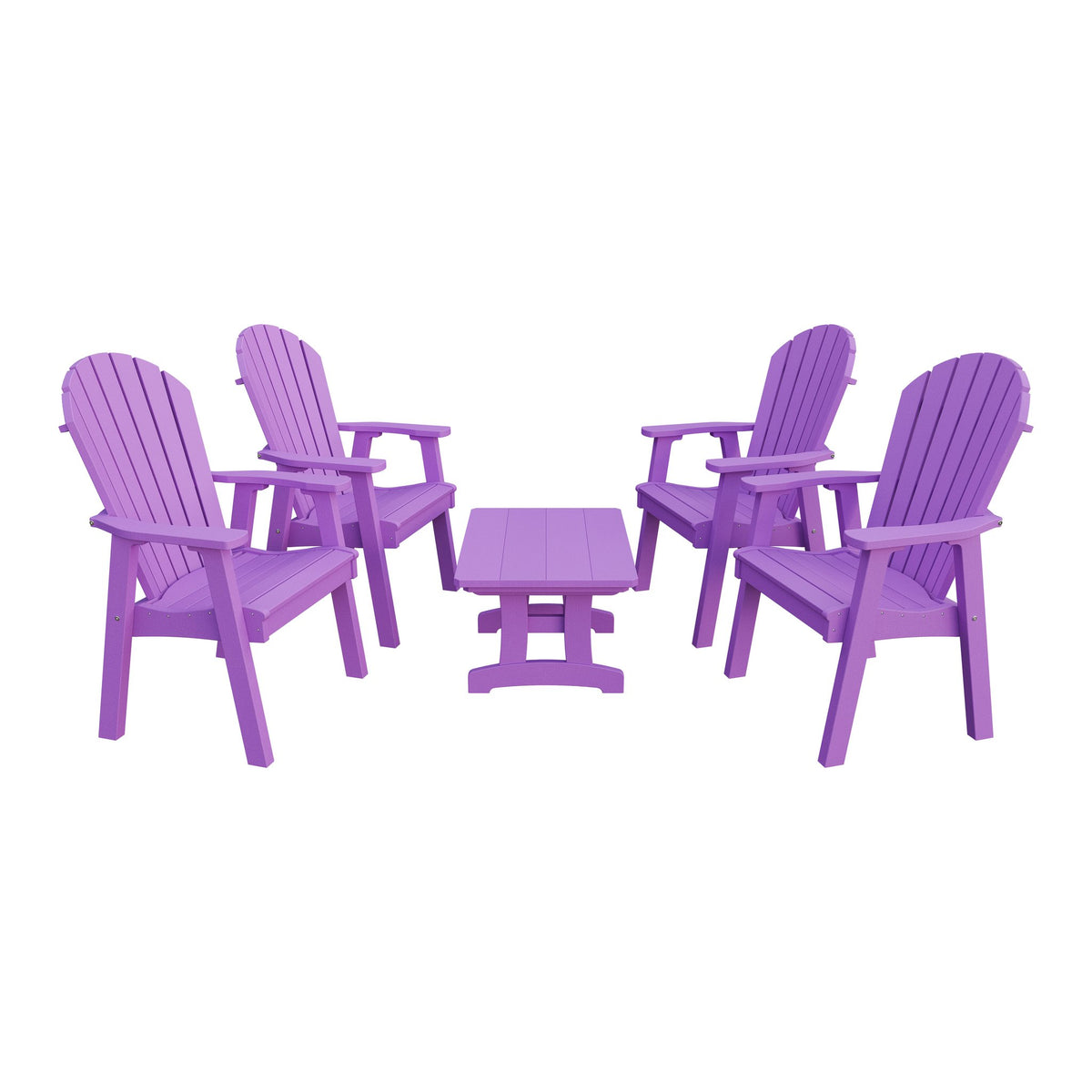 Amish Adirondack 5pc Patio Conversation Set: 4 Dining Chairs & Coffee Table in Bright Purple