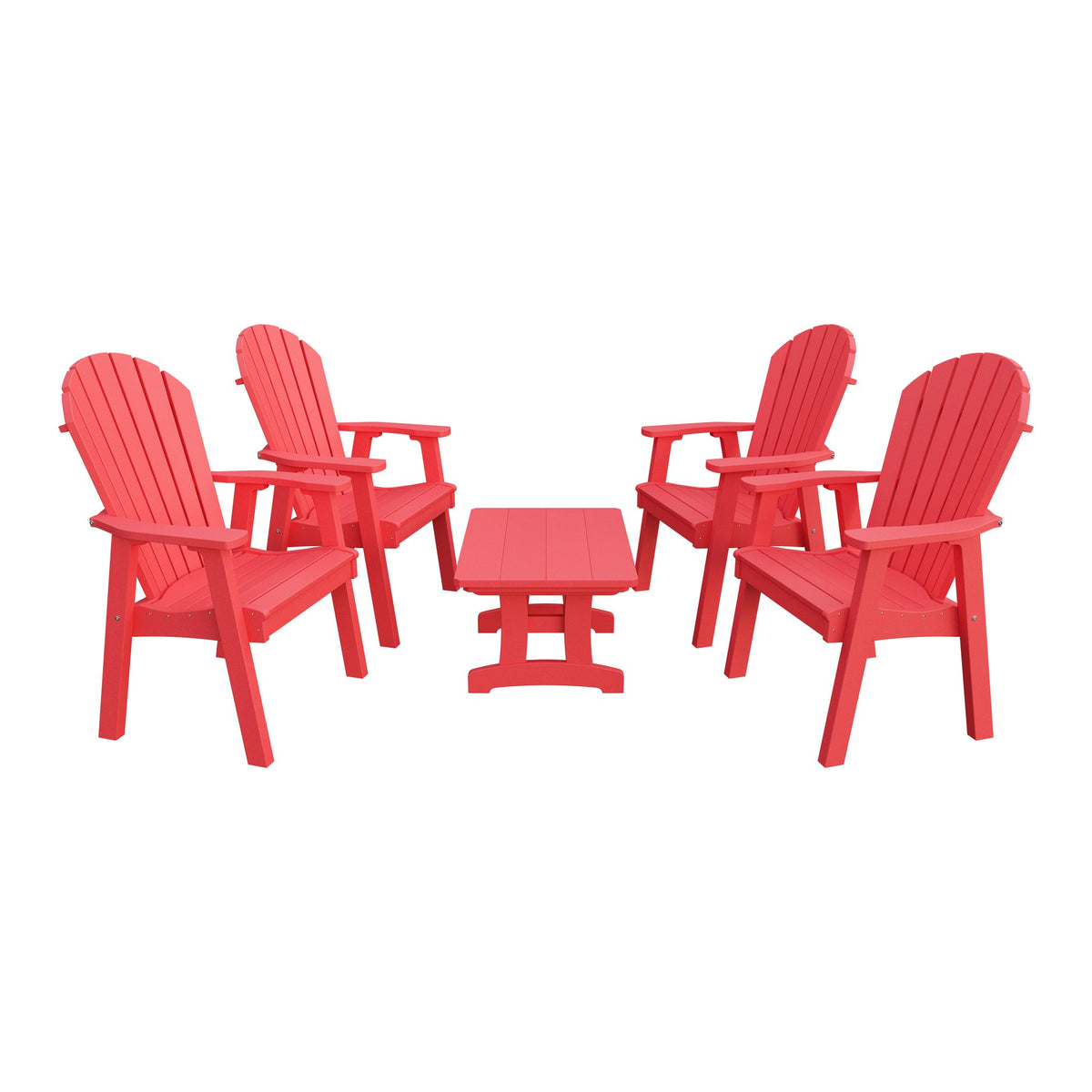 Amish Adirondack 5pc Patio Conversation Set: 4 Dining Chairs & Coffee Table in Red