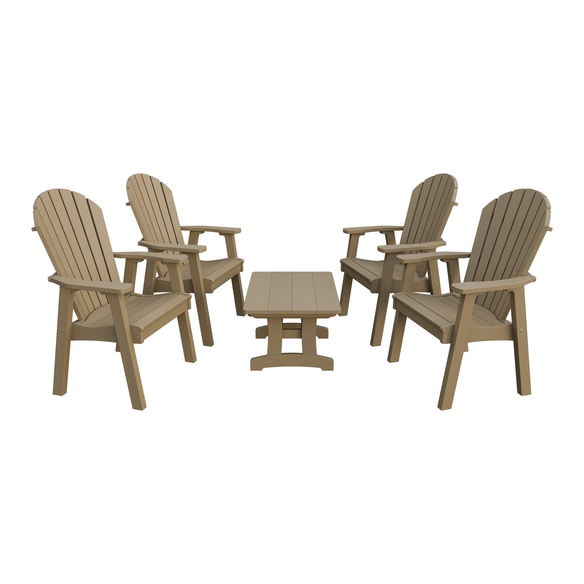 Amish Adirondack 5pc Patio Conversation Set: 4 Dining Chairs & Coffee Table in Weathered Wood