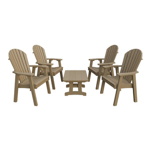 Amish Adirondack 5pc Patio Conversation Set: 4 Dining Chairs & Coffee Table in Weathered Wood