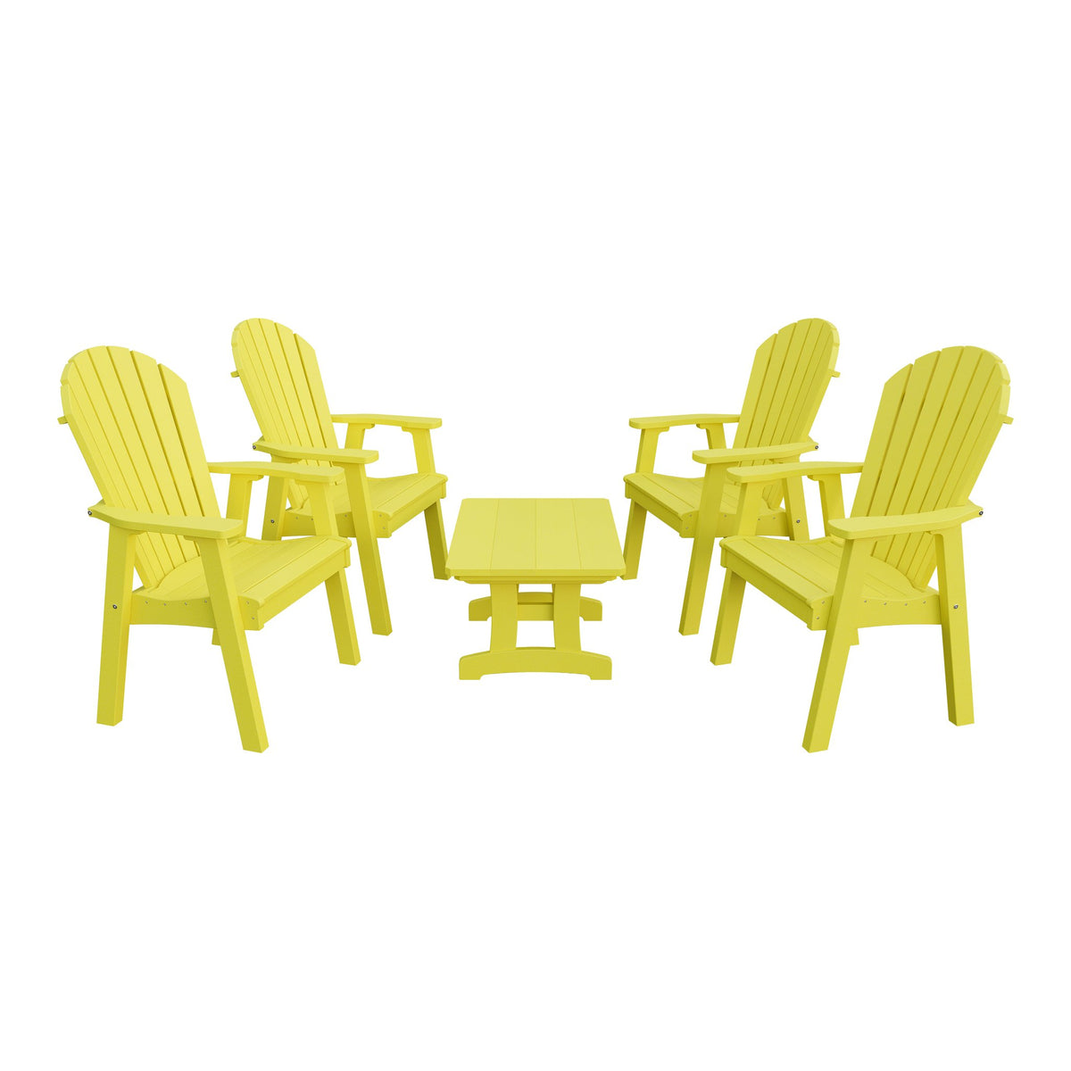 Amish Adirondack 5pc Patio Conversation Set: 4 Dining Chairs & Coffee Table in Lemon Yellow