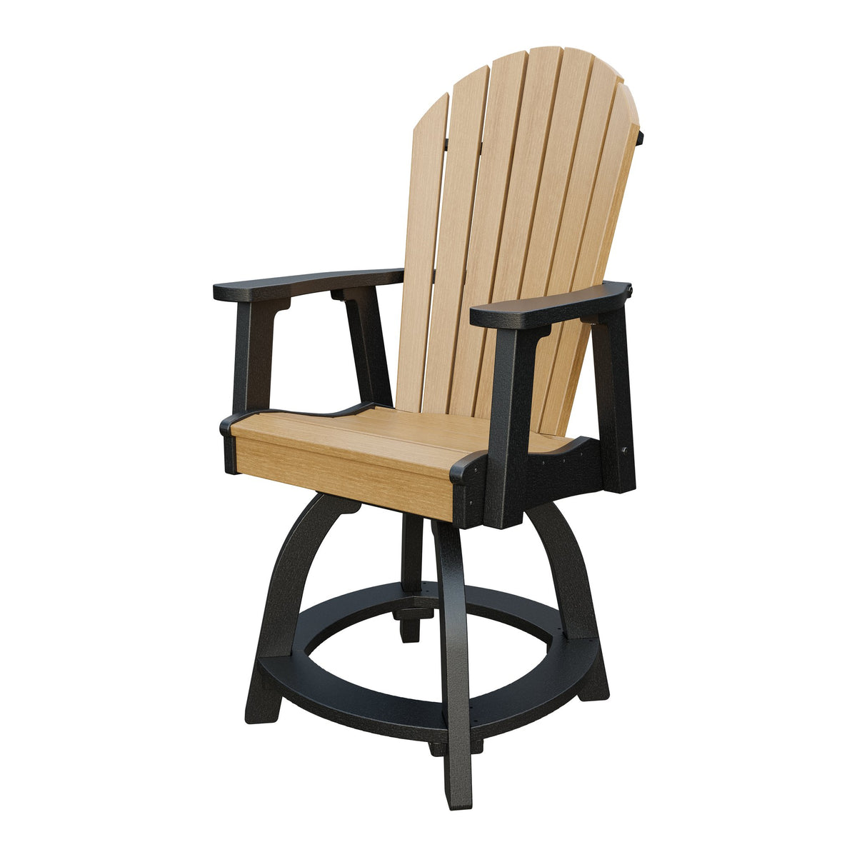 Amish Adirondack Swivel Counter Height Chair in Natural Teak & Black