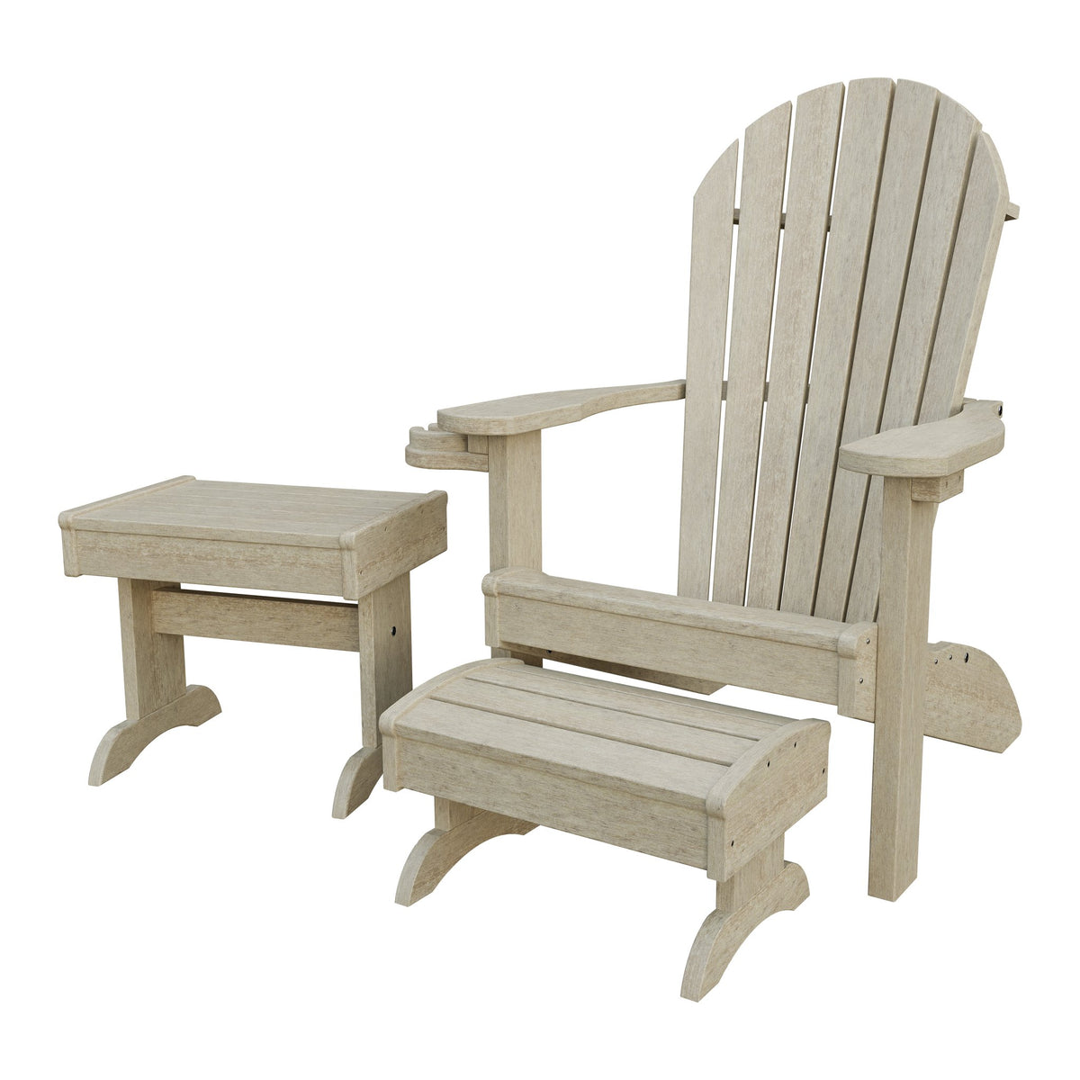 Amish Adirondack 4pc Patio Set: Chair, Footstool, Cupholder & End Table in Birchwood