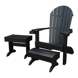 Amish Adirondack 4pc Patio Set: Chair, Footstool, Cupholder & End Table in Black