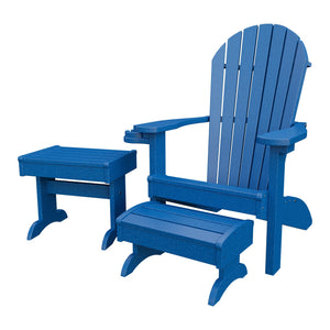 Amish Adirondack 4pc Patio Set: Chair, Footstool, Cupholder & End Table in Blue