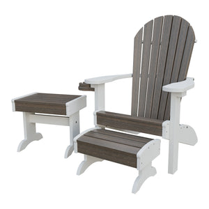 Amish Adirondack 4pc Patio Set: Chair, Footstool, Cupholder & End Table in Brazilian Walnut & White