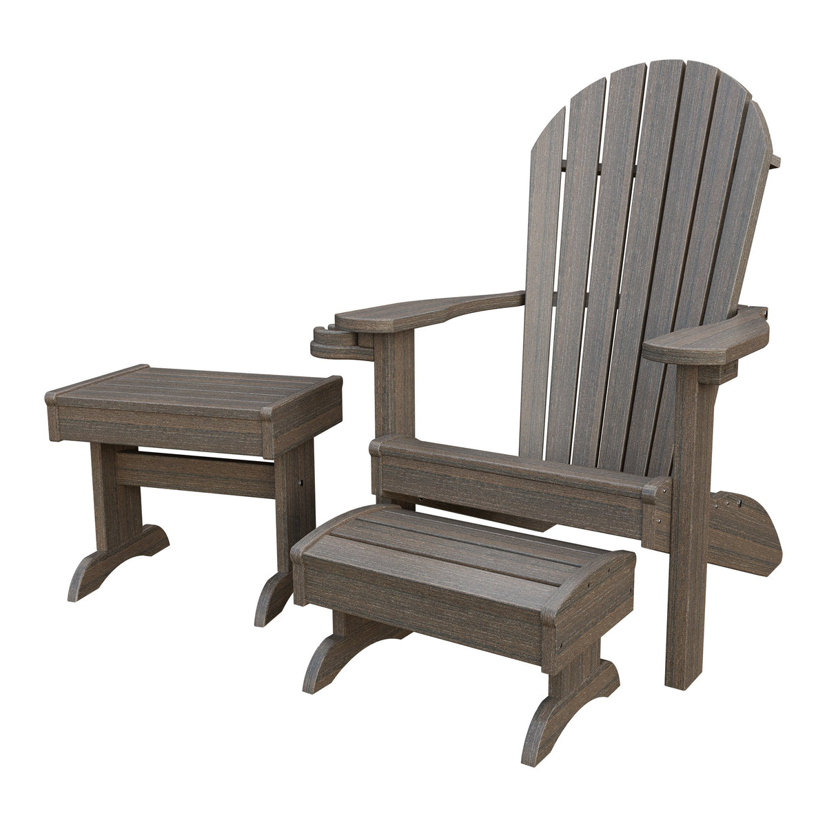 Amish Adirondack 4pc Patio Set: Chair, Footstool, Cupholder & End Table in Brazilian Walnut
