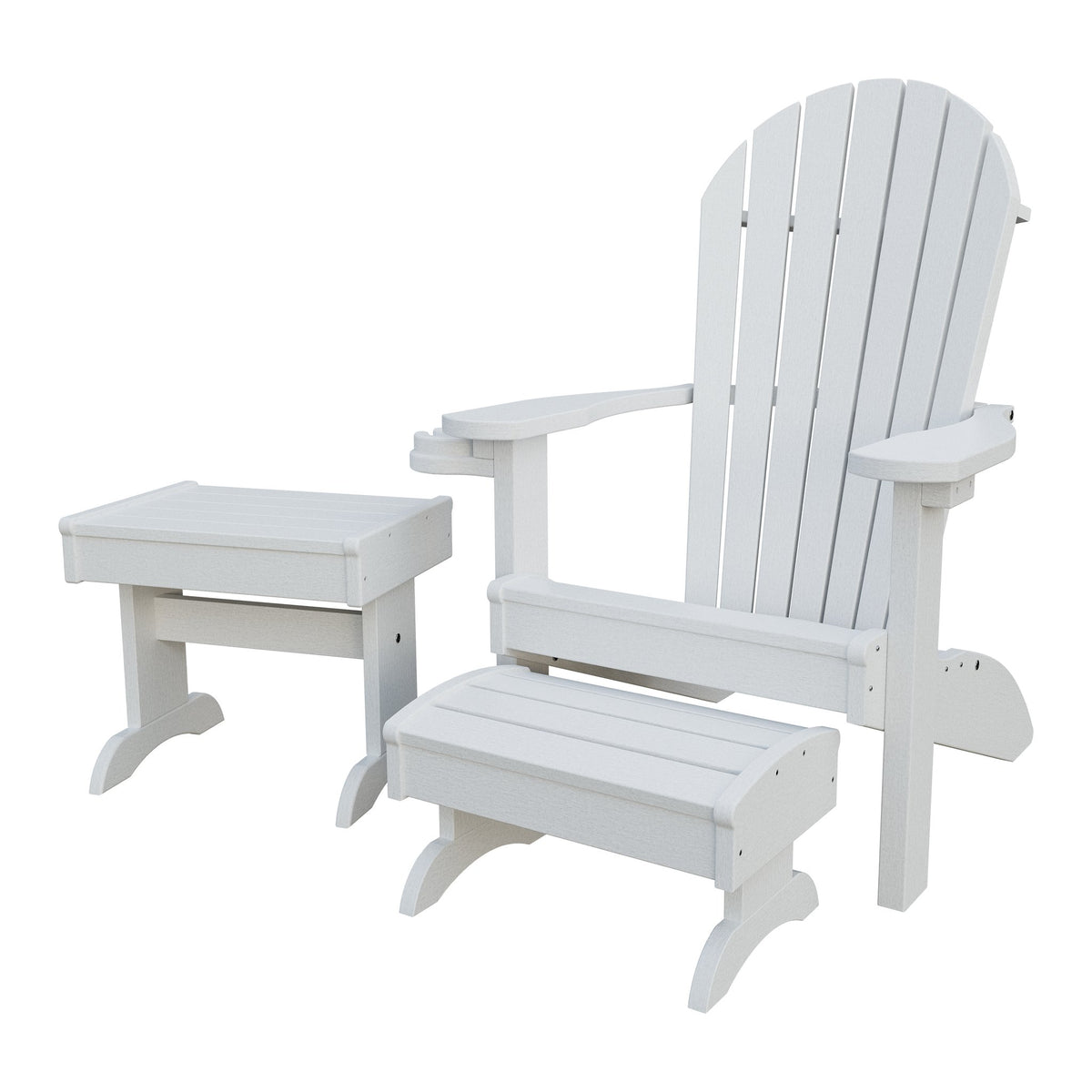 Amish Adirondack 4pc Patio Set: Chair, Footstool, Cupholder & End Table in Bright White
