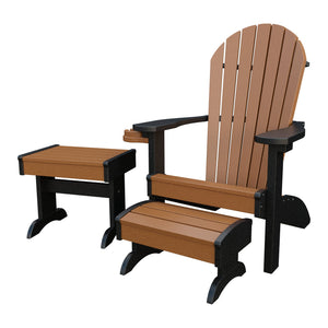 Amish Adirondack 4pc Patio Set: Chair, Footstool, Cupholder & End Table in Cedar & Black