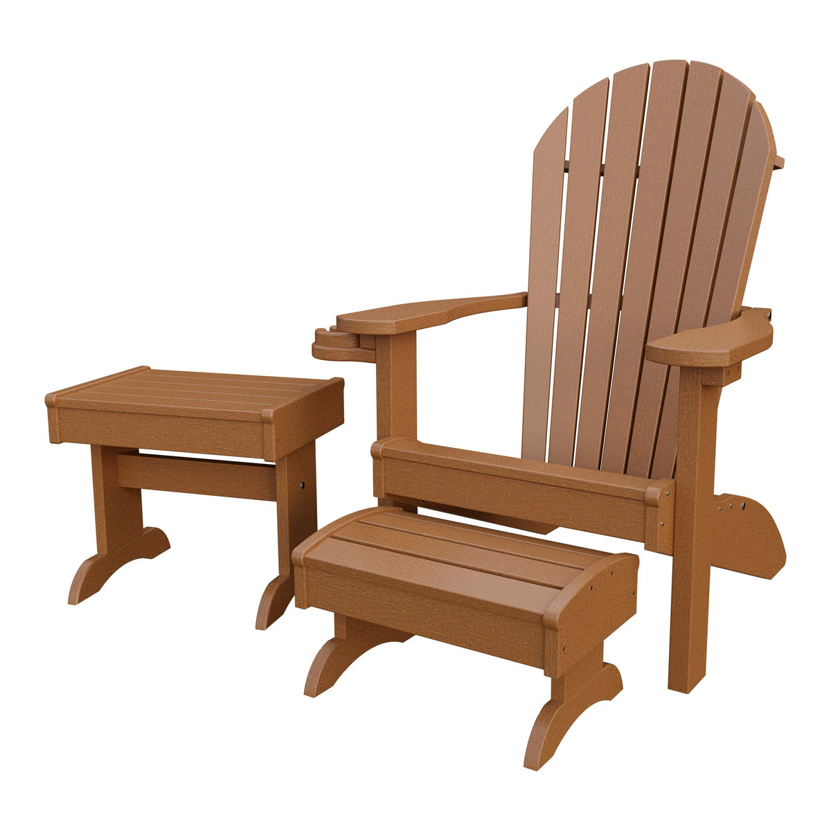 Amish Adirondack 4pc Patio Set: Chair, Footstool, Cupholder & End Table in Cedar