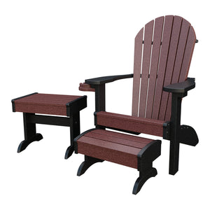 Amish Adirondack 4pc Patio Set: Chair, Footstool, Cupholder & End Table in Cherrywood & Black