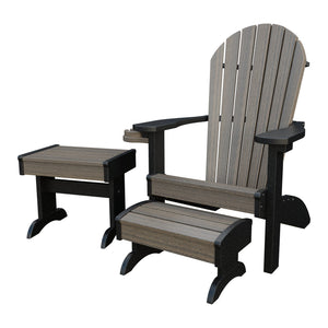 Amish Adirondack 4pc Patio Set: Chair, Footstool, Cupholder & End Table in Coastal Gray & Black