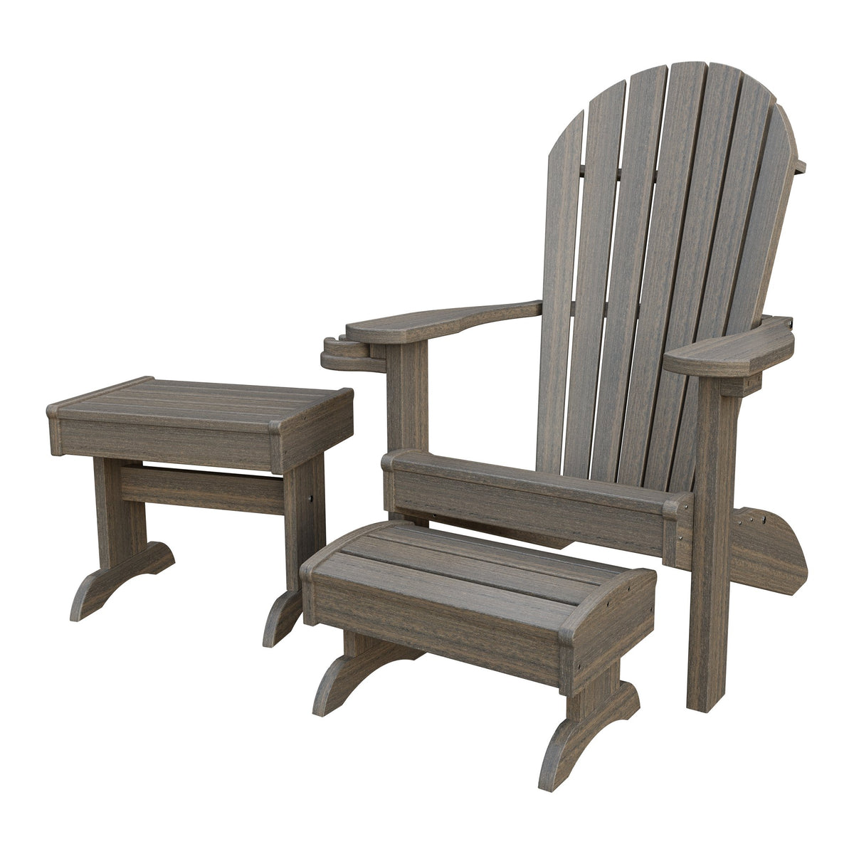 Amish Adirondack 4pc Patio Set: Chair, Footstool, Cupholder & End Table in Coastal Gray