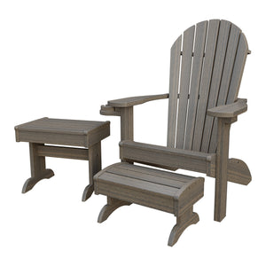 Amish Adirondack 4pc Patio Set: Chair, Footstool, Cupholder & End Table in Coastal Gray