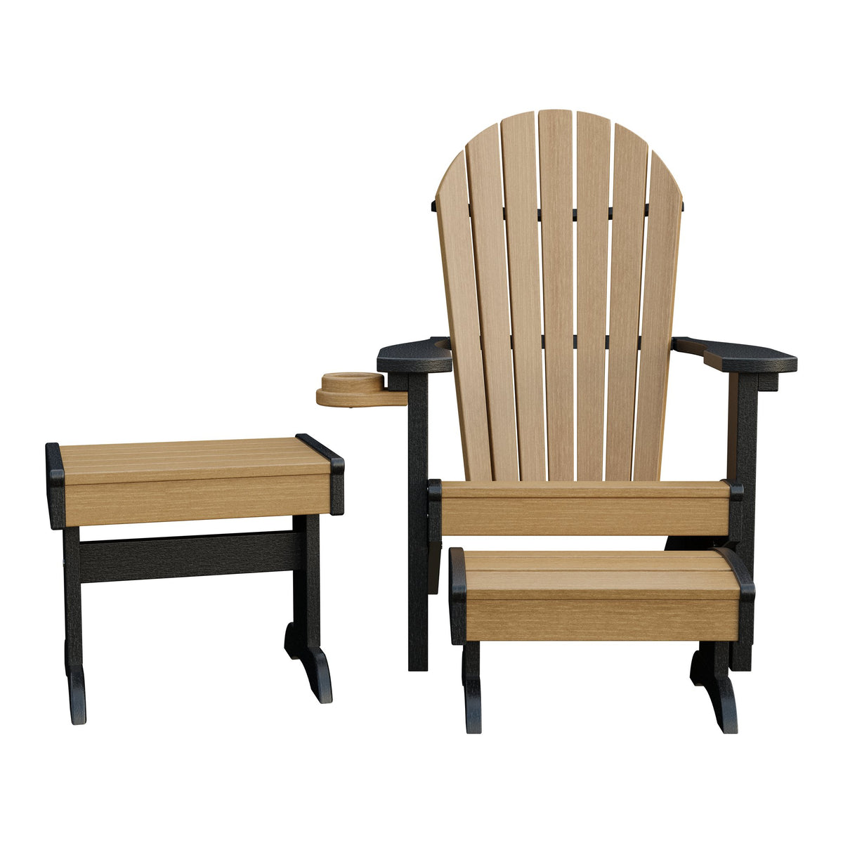 Amish Adirondack 4pc Patio Set: Chair, Footstool, Cupholder & End Table