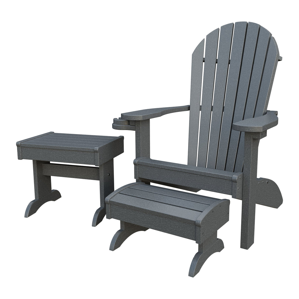 Amish Adirondack 4pc Patio Set: Chair, Footstool, Cupholder & End Table in Gray