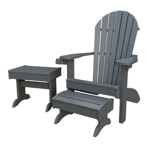 Amish Adirondack 4pc Patio Set: Chair, Footstool, Cupholder & End Table in Gray
