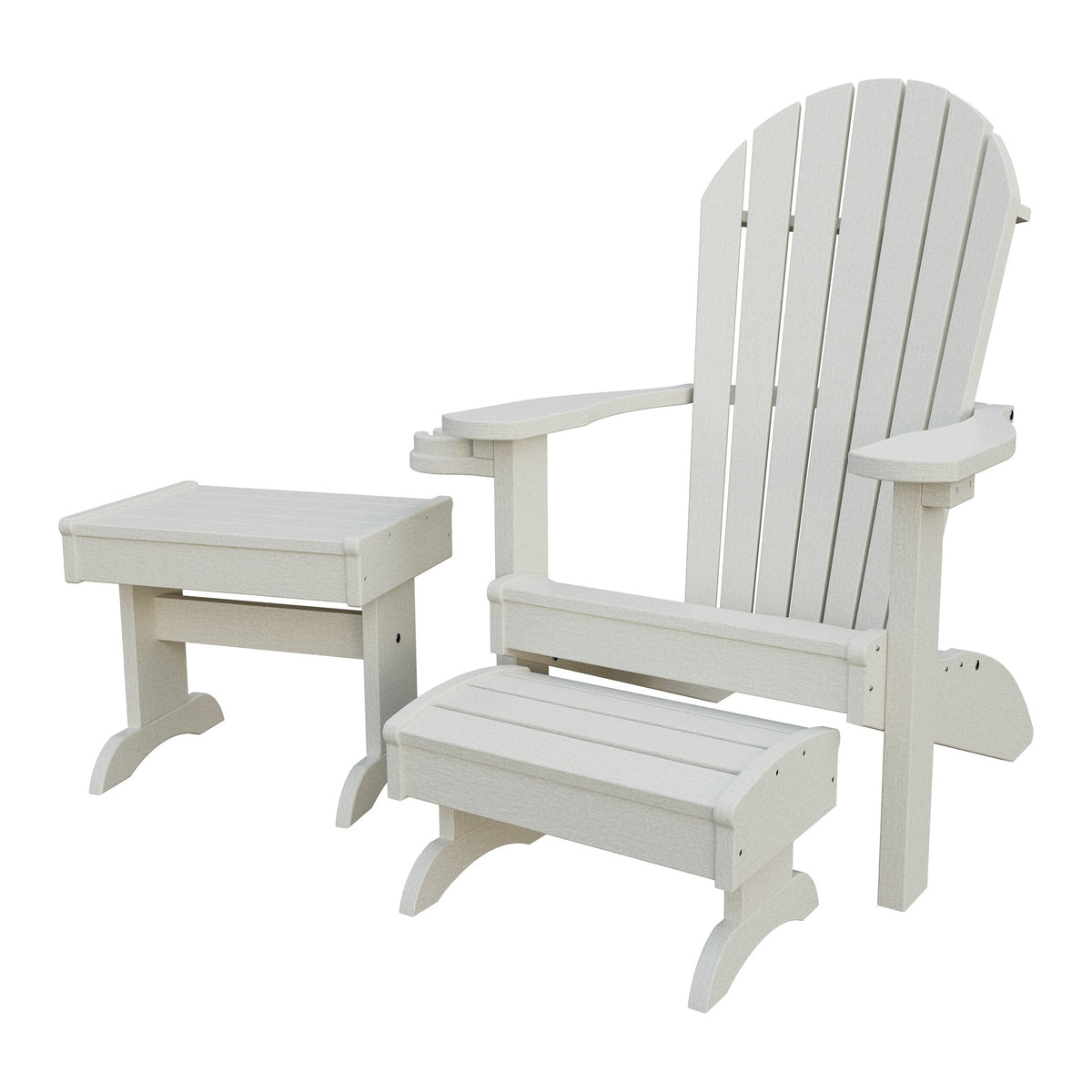 Amish Adirondack 4pc Patio Set: Chair, Footstool, Cupholder & End Table in Ivory