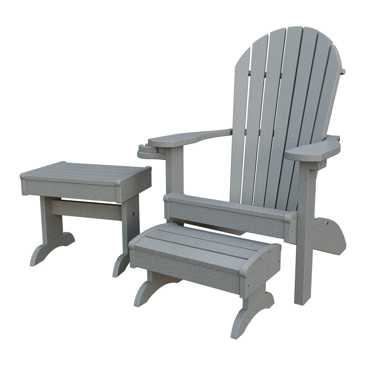 Amish Adirondack 4pc Patio Set: Chair, Footstool, Cupholder & End Table in Light Gray