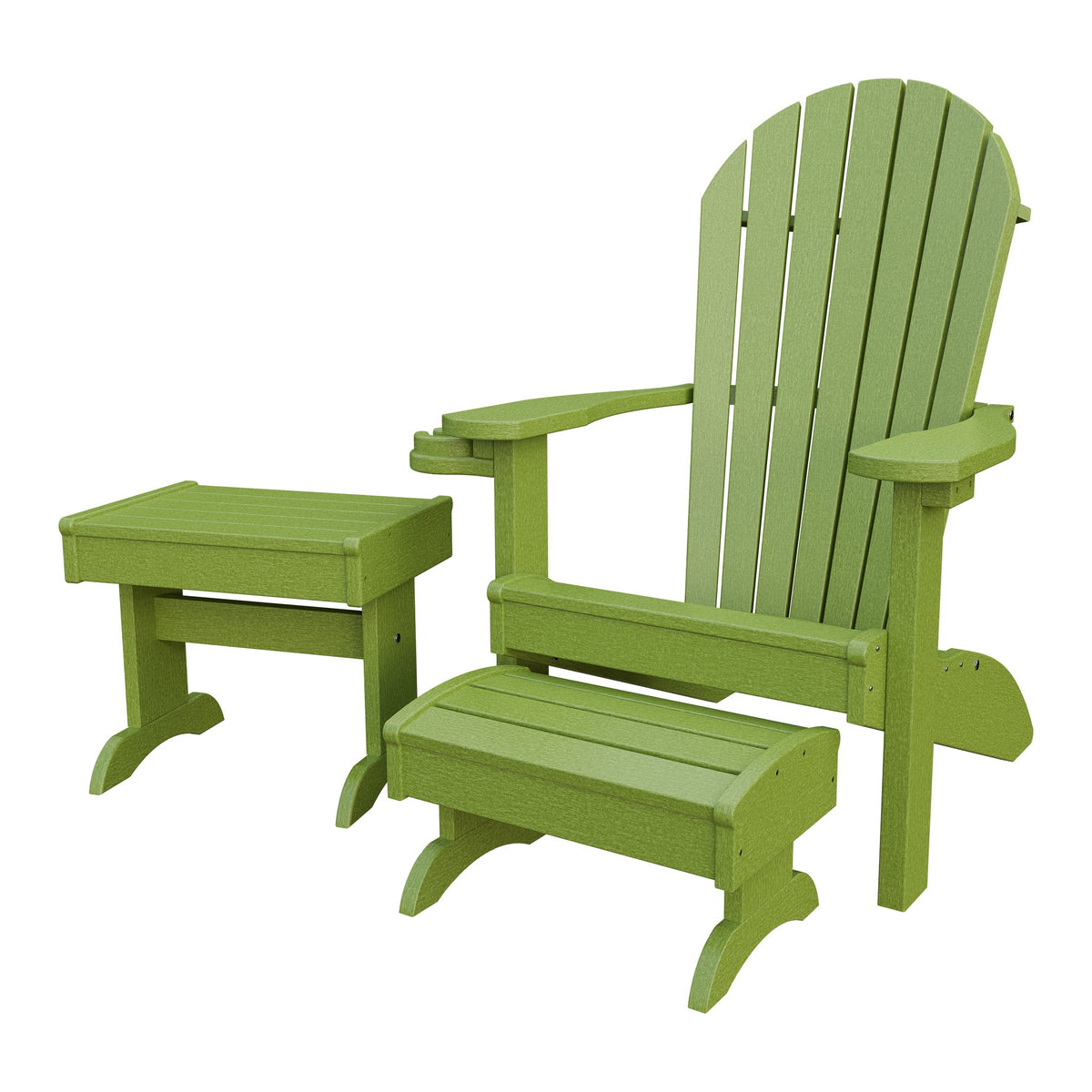 Amish Adirondack 4pc Patio Set: Chair, Footstool, Cupholder & End Table in Tropical Lime Green