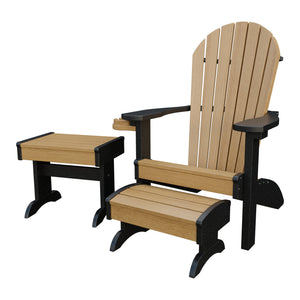 Amish Adirondack 4pc Patio Set: Chair, Footstool, Cupholder & End Table in Natural Teak & Black